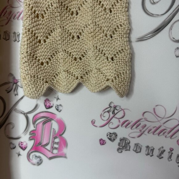 Dress sparkly knit crochet gold beige stretchy shimmer glitter swoop cuffs cute - Picture 5 of 11